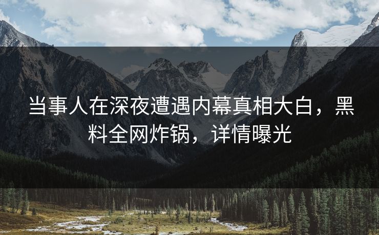 当事人在深夜遭遇内幕真相大白,黑料全网炸锅,详情曝光 当事人在深夜遭遇内幕真相大白,黑料全网炸锅,详情曝光