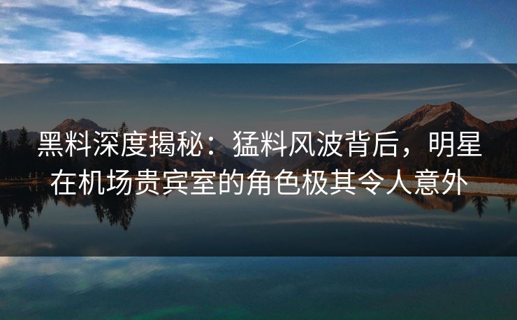 黑料深度揭秘：猛料风波背后，明星在机场贵宾室的角色极其令人意外