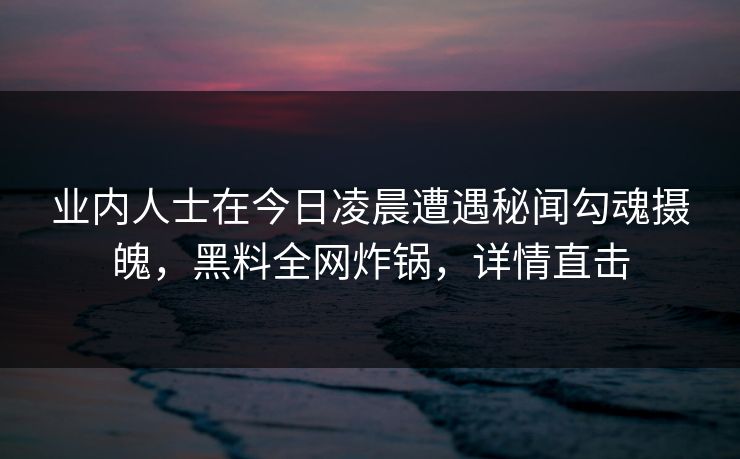 业内人士在今日凌晨遭遇秘闻勾魂摄魄,黑料全网炸锅,详情直击 业内人士在今日凌晨遭遇秘闻勾魂摄魄,黑料全网炸锅,详情直击